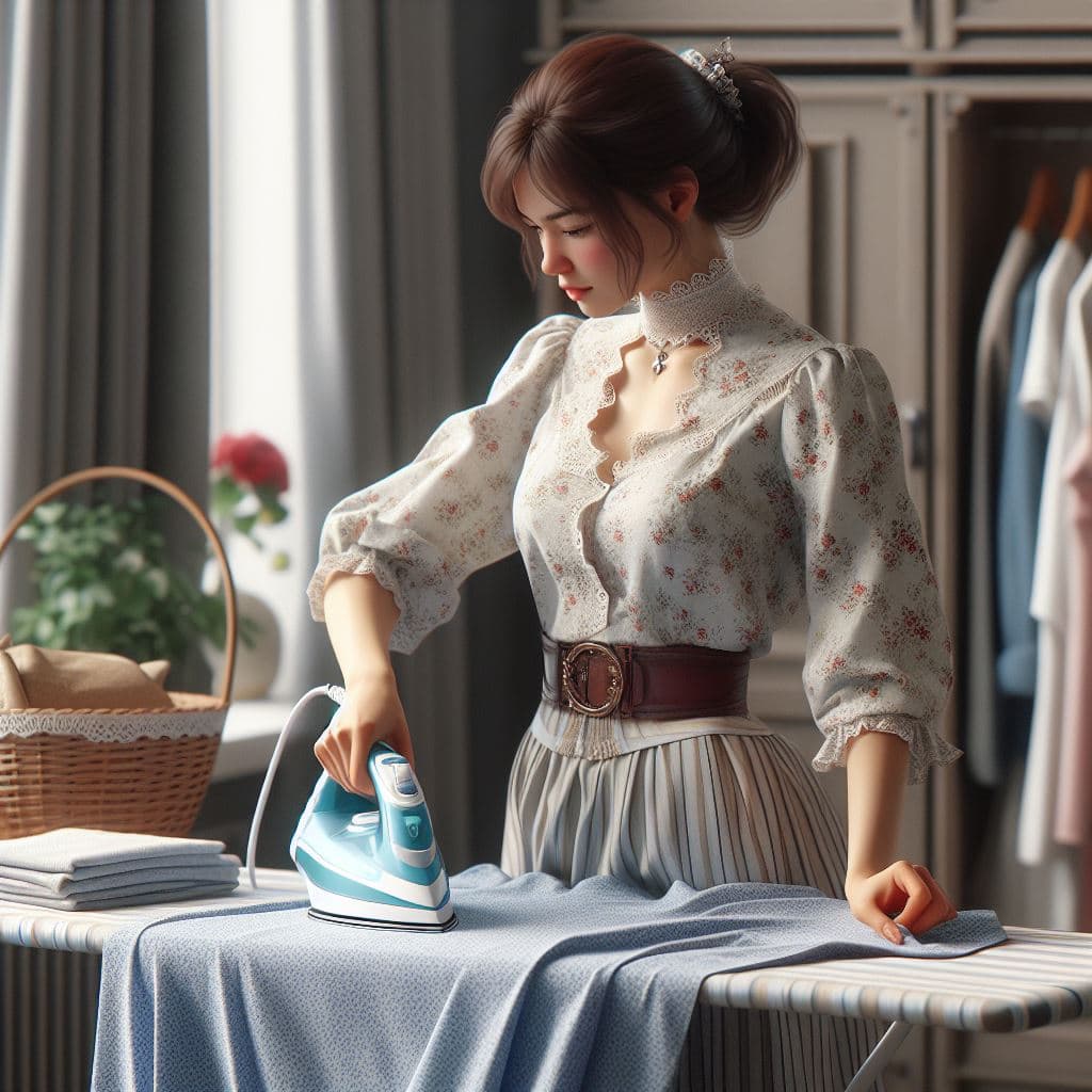 Жінка прасує одяг